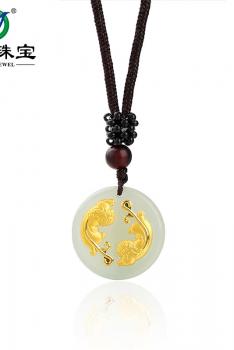 卓澜 珠宝足金金镶天然和田白玉玲珑双貔貅吊坠 139738