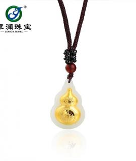 卓澜 珠宝24K足金镶和田白玉吉祥如意宝葫芦 139471