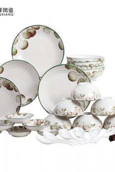 顺祥陶瓷 秋风叶 报喜鸟 32件套6人份餐具套装 碗碟套装碗盘子汤勺厨房套件礼品微波炉适用 26头餐具+6双筷子
