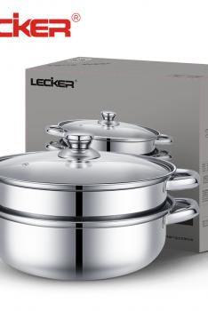LECKER Steamer Stainless Steel Multi-function Double-layer Soup Pot 28cm KR-516