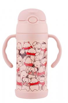 迪美达DAMEIDA 儿童水杯304不锈钢保温杯吸管杯两用水壶水杯350ml-粉色