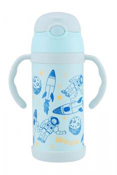 迪美达DAMEIDA 儿童水杯304不锈钢保温杯吸管杯两用水壶水杯350ml-浅蓝色