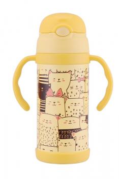 迪美达DAMEIDA 儿童水杯304不锈钢保温杯吸管杯两用水壶水杯350ml-黄色