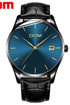 DOM多姆 男时尚腕表石英表商务钢带钟表M-11BL-2M炫蓝皮带 ZZ10755012487