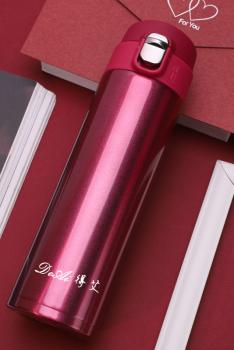 DEAI得艾 真空弹跳杯保温杯杯子 304不锈钢水杯500ML-玫瑰红