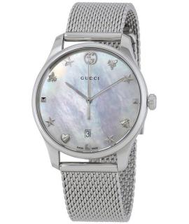 古驰GUCCI G-Timeless系列贝母表盘休闲时尚满天星编织钢带女表 YA1264040 - 银色