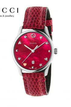 古驰GUCCI G-Timeless系列贝母表盘满天星轻奢休闲气质皮带女表36mm YA1264041-红色
