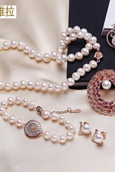OLIVEIRA奥利维拉 天然淡水珍珠六件组合套装Q7项链手链耳饰戒指胸针吊坠礼盒包装