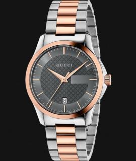 古驰GUCCI G-Timeless系列时尚玫瑰金双色休闲钢带男表 YA126446