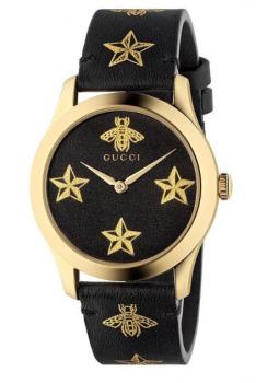 古驰GUCCI G-Timeless系列蜜蜂星星黑色皮带女表 YA1264055